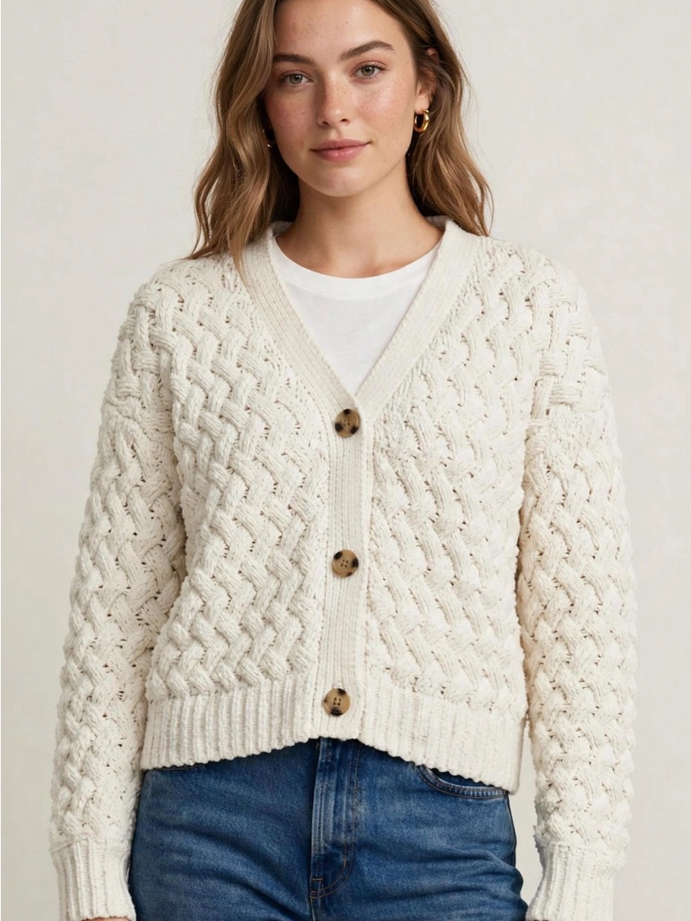Kendall & Kylie Ivory Cable Knit Button Cardigan